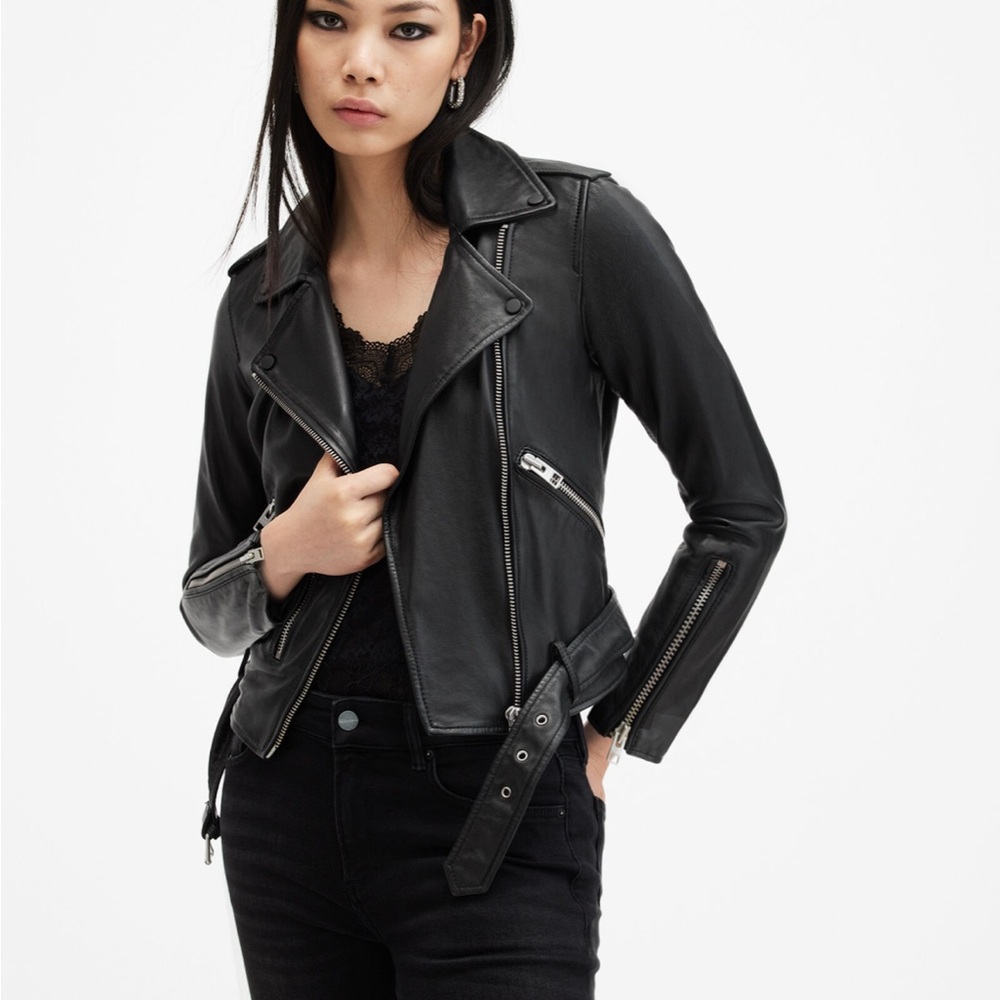 Allsaints Balfern Leather Biker Jacket New Size 4 NEVER WORN, LIKE NEW COND!